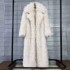 Women's Elongated Faux Fur Coat with Tailored Lapel