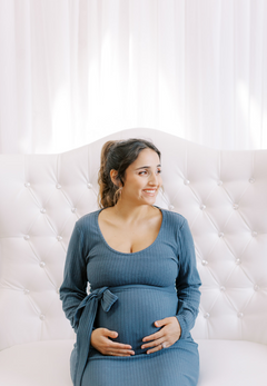 Long Sleeve Ribbed Tie Maternity Dress