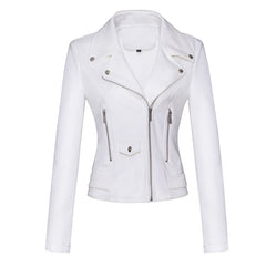 Women’s Slim-Fit Suede Leather Jacket – Short Commuter Motorcycle-Style Outerwear