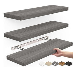 One-Line Floating Wall Shelf – 3-Tier Wooden Bamboo Wall-Mounted Storage Shelf