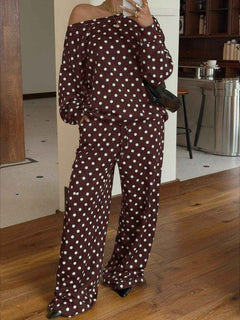 Women’s Polka-Dot Print Two-Piece Set – Long-Sleeve Sweatshirt & Loose-Fit Full-Length Pants