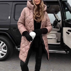 Women's Hooded Zip-Up Long Casual Cotton Coat