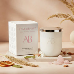 Rose Quartz Small Candle with Self-Compassion & Sandalwood Scent by Aromabotanical