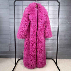 Women's Elongated Faux Fur Coat with Tailored Lapel