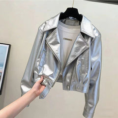 Women's Cropped PU Leather Jacket