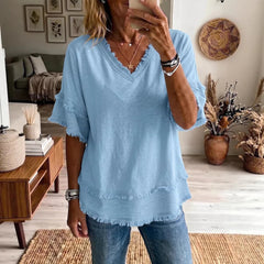 Women's Loose V-Neck Pullover Top