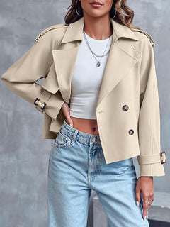 Women’s Short Double-Breasted Trench Coat – Fashionable Casual Jacket for Fall & Spring