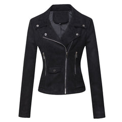 Women’s Slim-Fit Suede Leather Jacket – Short Commuter Motorcycle-Style Outerwear