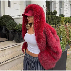 Women’s Faux Fur Coat – Thick Warm Furry Winter Jacket for Fall & Winter
