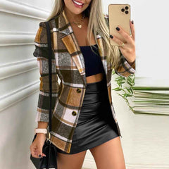 Women's Solid-Color Brushed Suit-Collar Long Sleeve Coat