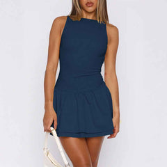Elegant & Graceful Solid-Color Short Skirt Dress