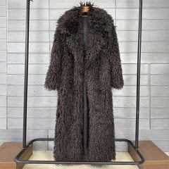 Women's Elongated Faux Fur Coat with Tailored Lapel