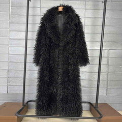 Women's Elongated Faux Fur Coat with Tailored Lapel