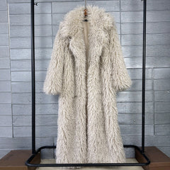 Women's Elongated Faux Fur Coat with Tailored Lapel