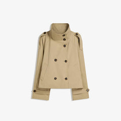 Women’s Retro Double-Breasted Trench Coat – Lapel Collar Long-Sleeve Lace-Up Short Jacket