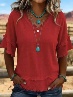 Women's Loose V-Neck Pullover Top