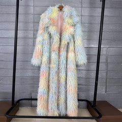 Women's Elongated Faux Fur Coat with Tailored Lapel