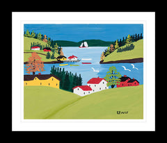 FRAMED ART PRINT BY MAUD LEWIS DIGBY HARBOUR FOLK ART PAINTING FLAT STYLE MARITIME WALL DECOR 24 X 28 INCHES