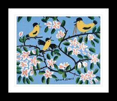 FRAMED ART PRINT BY MAUD LEWIS YELLOW BIRDS FOLK ART PAINTING FLAT STYLE WALL DECOR 24 X 28 INCHES
