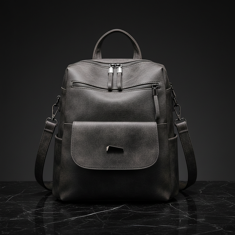 Marbled Faux Multi-Pocket Backpack