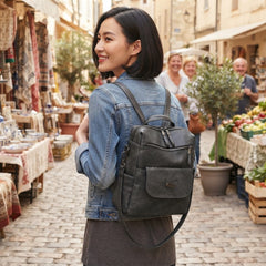 Marbled Faux Multi-Pocket Backpack