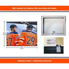 CONNOR MCDAVID AND LEON DRAISAITL EDMONTON NHL LICENSED COLLECTIBLE WRAPPED CANVAS ARTWORK HOCKEY POSTER WALL DECOR GIFT MEMORABILIA DISPLAY (16"X20")